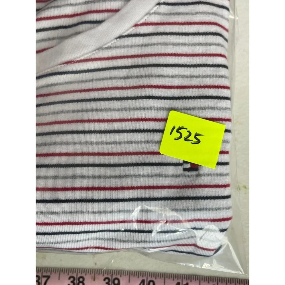 Tommy Hilfiger Women's Short Sleeve Red White Blue Gray Striped Shirt Top Size L